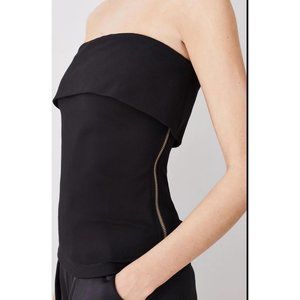 Fitted black zipper off shoulder blouse